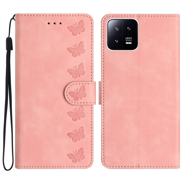 Seven Butterflies Embossed Leather Phone Case, For Xiaomi Redmi 13C 4G, For Xiaomi 13T, For Xiaomi Mi 11 Lite, For Xiaomi Redmi Note 12 Pro 5G Global, For Xiaomi Redmi Note 12 5G Global, For Xiaomi 13 Pro, For Xiaomi 13, For Xiaomi 12T / 12T Pro