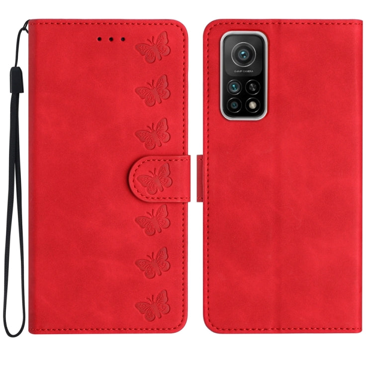 Seven Butterflies Embossed Leather Phone Case, For Xiaomi Redmi Note 9 5G / Note 9T, For Xiaomi Mi 10T Lite, For Xiaomi Mi 10T / 10T Pro, For Xiaomi Redmi 9A, For Xiaomi Redmi 9, For Xiaomi Redmi 9C, For Xiaomi Redmi Note 8T