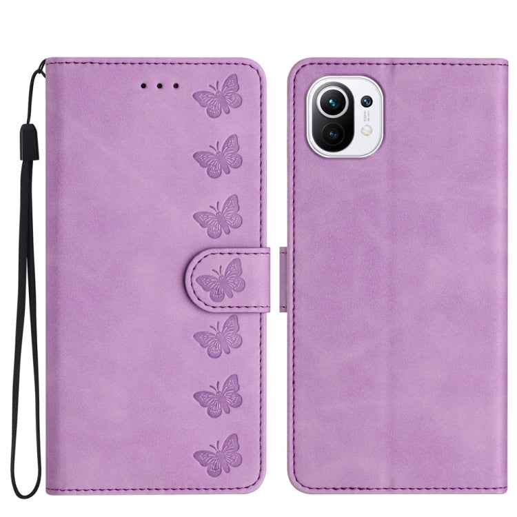 Seven Butterflies Embossed Leather Phone Case, For Xiaomi Redmi 13C 4G, For Xiaomi 13T, For Xiaomi Mi 11 Lite, For Xiaomi Redmi Note 12 Pro 5G Global, For Xiaomi Redmi Note 12 5G Global, For Xiaomi 13 Pro, For Xiaomi 13, For Xiaomi 12T / 12T Pro