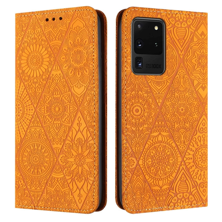 Ethnic Embossed Adsorption Leather Phone Case, For Samsung Galaxy S20, For Samsung Galaxy S20+, For Samsung Galaxy S20 FE, For Samsung Galaxy S20 Ultra, For Samsung Galaxy A02s 166mm, For Samsung Galaxy A03s 166mm, For Samsung Galaxy A12 5G            ...