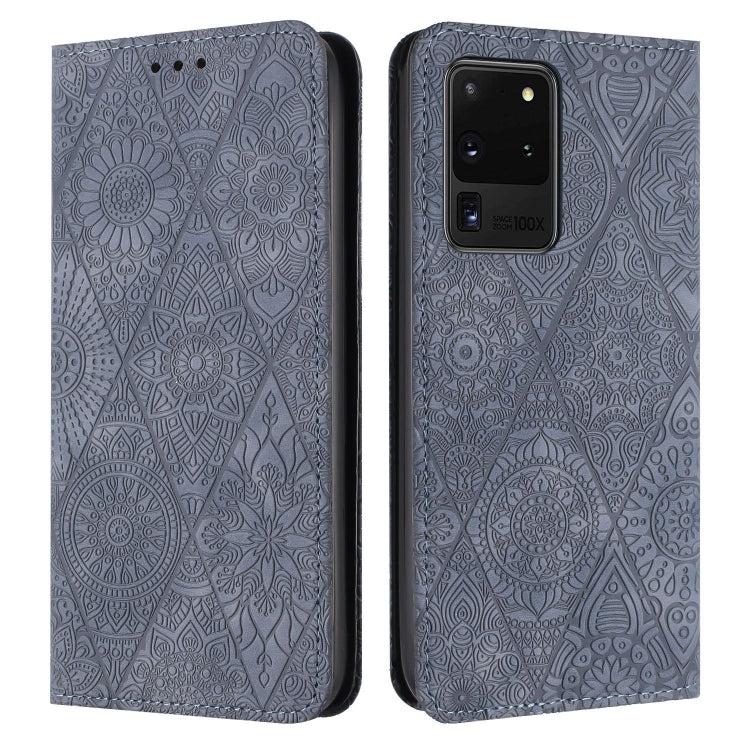 Ethnic Embossed Adsorption Leather Phone Case, For Samsung Galaxy S20, For Samsung Galaxy S20+, For Samsung Galaxy S20 FE, For Samsung Galaxy S20 Ultra, For Samsung Galaxy A02s 166mm, For Samsung Galaxy A03s 166mm, For Samsung Galaxy A12 5G            ...