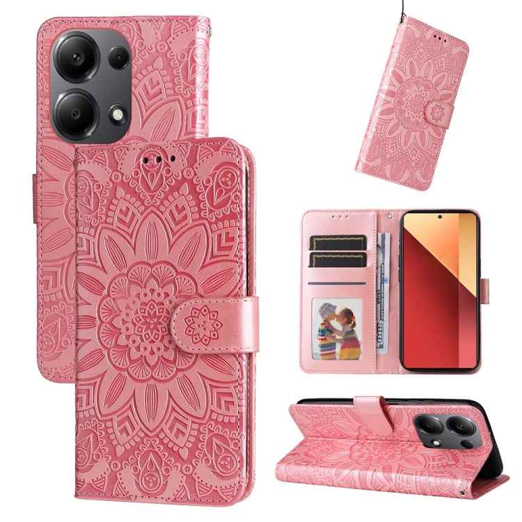 Embossed Sunflower Leather Phone Case, For Xiaomi Redmi A3, For Xiaomi Redmi Note13 Pro 4G Global/Poco M6 Pro 4G, For Xiaomi Redmi Note13 4G, For Xiaomi Redmi K70E, For Xiaomi 14 Ultra, For Xiaomi 14 Pro, For Xiaomi 14, For Xiaomi Redmi Note13 5G Globa...