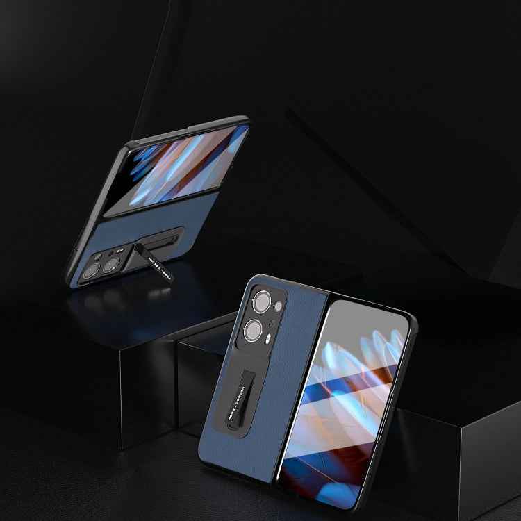 Integrated Genuine Leather + PC Litchi Texture Phone Case with Holder, For OPPO Find N2