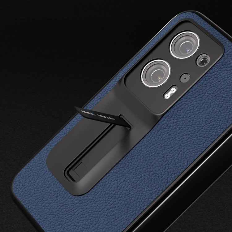 Integrated Genuine Leather + PC Litchi Texture Phone Case with Holder, For OPPO Find N2