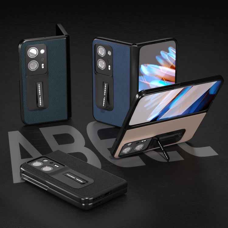 Integrated Genuine Leather + PC Litchi Texture Phone Case with Holder, For OPPO Find N2