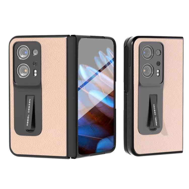 Integrated Genuine Leather + PC Litchi Texture Phone Case with Holder, For OPPO Find N2