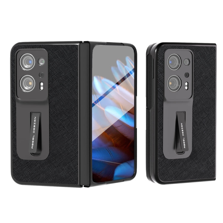 Integrated Cross Texture Genuine Leather Phone Case with Holder, For Honor Magic Vs, For OPPO Find N2