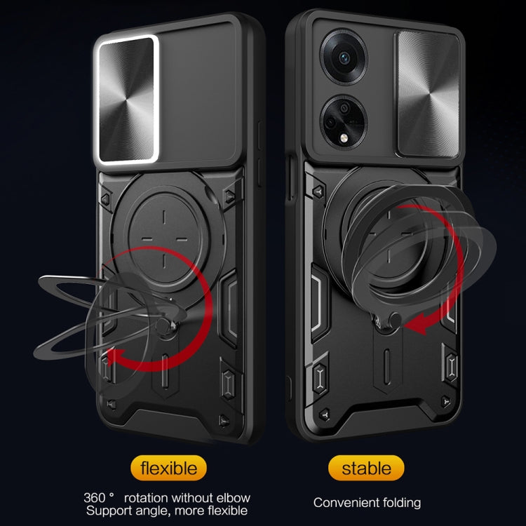 CD Texture Sliding Camshield Magnetic Holder Phone Case, For OPPO F23 5G India / A98 5G / A1 5G, For OPPO Find X8 Pro, For OPPO Reno8 T 5G, For OPPO A17 4G, For OPPO Reno8 Pro 5G, For OPPO Reno8 5G, For OPPO Reno7 4G / F21 Pro 4G, For OPPO Reno7 5G