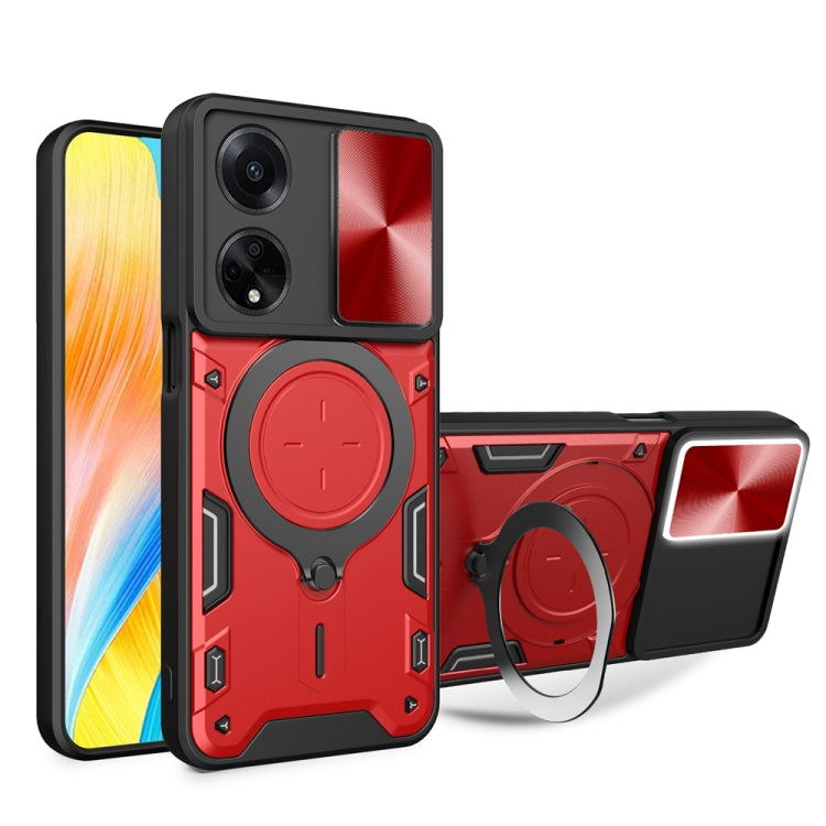 CD Texture Sliding Camshield Magnetic Holder Phone Case, For OPPO Reno11 5G Global, For OPPO Reno11 Pro 5G Global, For OPPO A38 4G Global, For OPPO A58 4G Global, For OPPO Reno10 5G Global, For OPPO A78 4G, For OPPO F23 5G India / A98 5G / A1 5G       ...