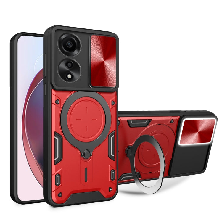 CD Texture Sliding Camshield Magnetic Holder Phone Case, For OPPO Reno11 5G Global, For OPPO Reno11 Pro 5G Global, For OPPO A38 4G Global, For OPPO A58 4G Global, For OPPO Reno10 5G Global, For OPPO A78 4G, For OPPO F23 5G India / A98 5G / A1 5G       ...