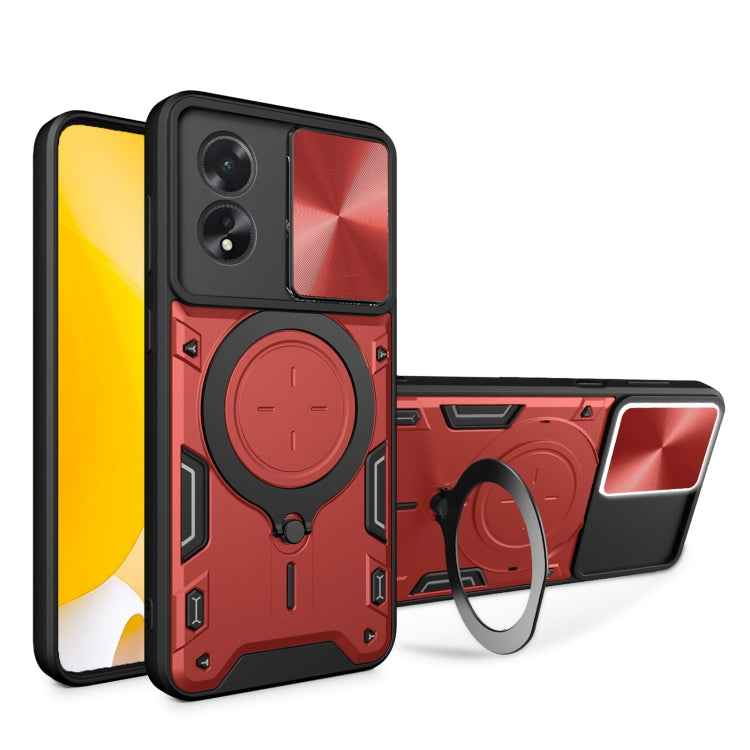 CD Texture Sliding Camshield Magnetic Holder Phone Case, For OPPO Reno11 5G Global, For OPPO Reno11 Pro 5G Global, For OPPO A38 4G Global, For OPPO A58 4G Global, For OPPO Reno10 5G Global, For OPPO A78 4G, For OPPO F23 5G India / A98 5G / A1 5G       ...