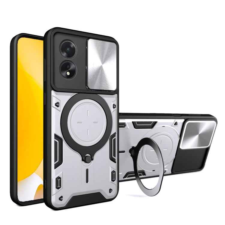 CD Texture Sliding Camshield Magnetic Holder Phone Case, For OPPO Reno11 5G Global, For OPPO Reno11 Pro 5G Global, For OPPO A38 4G Global, For OPPO A58 4G Global, For OPPO Reno10 5G Global, For OPPO A78 4G, For OPPO F23 5G India / A98 5G / A1 5G       ...