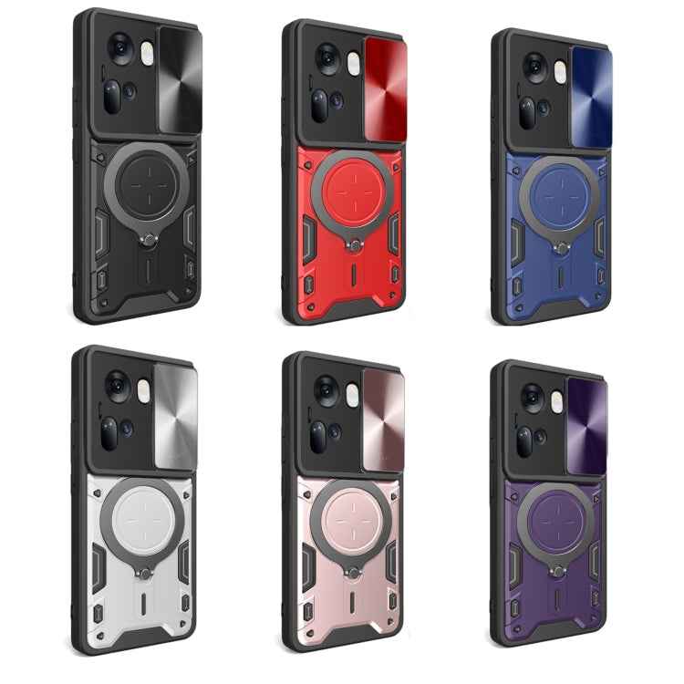 CD Texture Sliding Camshield Magnetic Holder Phone Case, For OPPO Reno11 5G Global, For OPPO Reno11 Pro 5G Global, For OPPO A38 4G Global, For OPPO A58 4G Global, For OPPO Reno10 5G Global, For OPPO A78 4G, For OPPO F23 5G India / A98 5G / A1 5G       ...