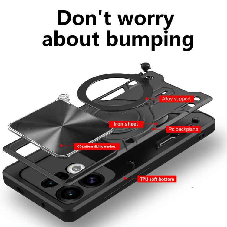 CD Texture Sliding Camshield Magnetic Holder Phone Case, For OPPO Find X9, For OPPO Find X9 Pro, For OPPO Reno14 F 5G Global, For OPPO A5 5G Global / A5x 5G, For OPPO Reno14 5G Global, For OPPO A59 5G Global, For OPPO F29 Pro 5G Global                 ...