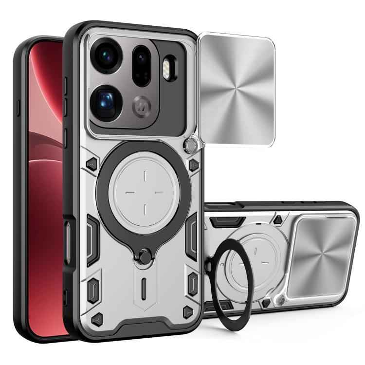 CD Texture Sliding Camshield Magnetic Holder Phone Case, For OPPO Find X9, For OPPO Find X9 Pro, For OPPO Reno14 F 5G Global, For OPPO A5 5G Global / A5x 5G, For OPPO Reno14 5G Global, For OPPO A59 5G Global, For OPPO F29 Pro 5G Global                 ...