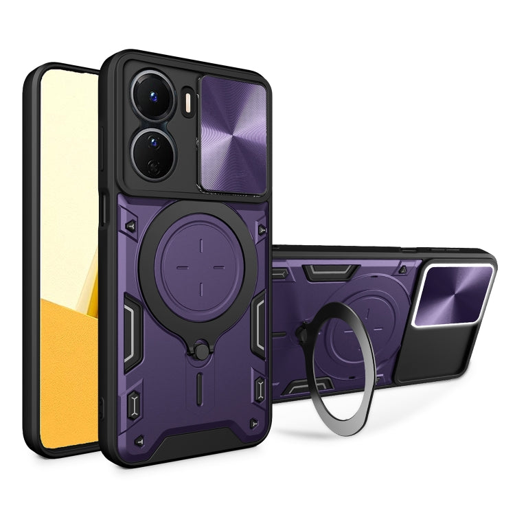 CD Texture Sliding Camshield Magnetic Holder Phone Case, For vivo V25 5G Global, For vivo Y16, For vivo V23e 4G / 5G Global, For vivo V23 5G / S12 5G, For vivo Y51 2020 / Y31, For vivo V21, For vivo Y35 4G