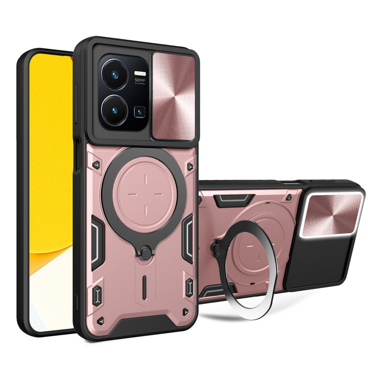 CD Texture Sliding Camshield Magnetic Holder Phone Case, For vivo V25 5G Global, For vivo Y16, For vivo V23e 4G / 5G Global, For vivo V23 5G / S12 5G, For vivo Y51 2020 / Y31, For vivo V21, For vivo Y35 4G