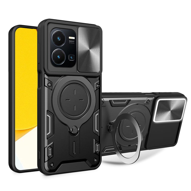 CD Texture Sliding Camshield Magnetic Holder Phone Case, For vivo V25 5G Global, For vivo Y16, For vivo V23e 4G / 5G Global, For vivo V23 5G / S12 5G, For vivo Y51 2020 / Y31, For vivo V21, For vivo Y35 4G