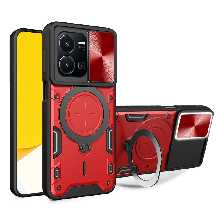 CD Texture Sliding Camshield Magnetic Holder Phone Case, For vivo V25 5G Global, For vivo Y16, For vivo V23e 4G / 5G Global, For vivo V23 5G / S12 5G, For vivo Y51 2020 / Y31, For vivo V21, For vivo Y35 4G