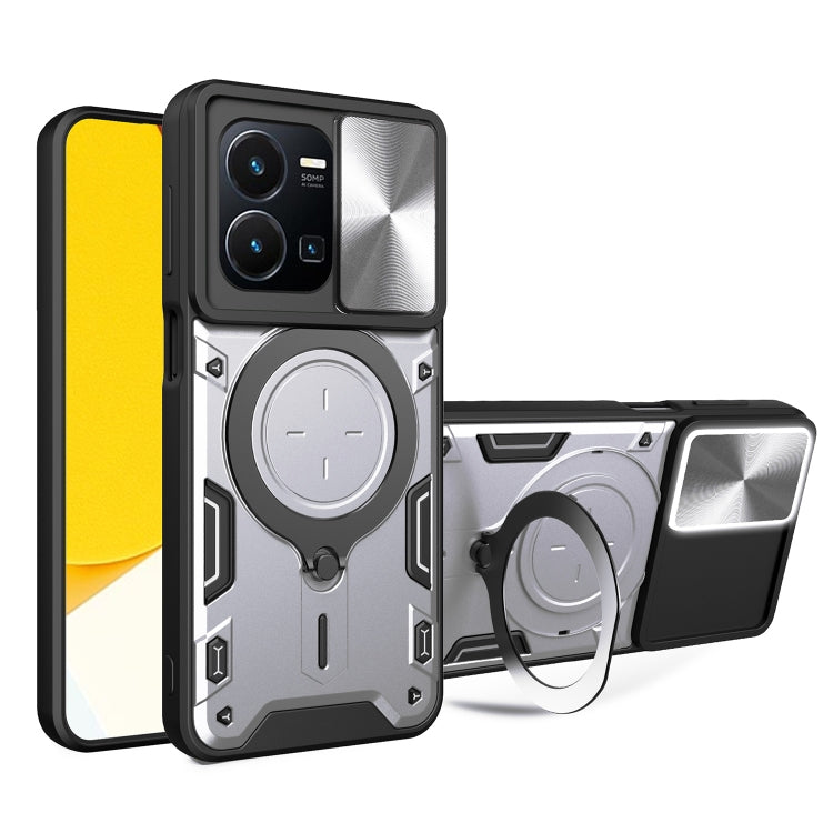 CD Texture Sliding Camshield Magnetic Holder Phone Case, For vivo V25 5G Global, For vivo Y16, For vivo V23e 4G / 5G Global, For vivo V23 5G / S12 5G, For vivo Y51 2020 / Y31, For vivo V21, For vivo Y35 4G