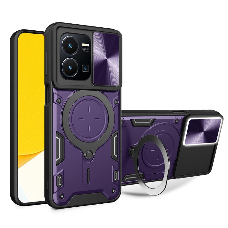 CD Texture Sliding Camshield Magnetic Holder Phone Case, For vivo V25 5G Global, For vivo Y16, For vivo V23e 4G / 5G Global, For vivo V23 5G / S12 5G, For vivo Y51 2020 / Y31, For vivo V21, For vivo Y35 4G
