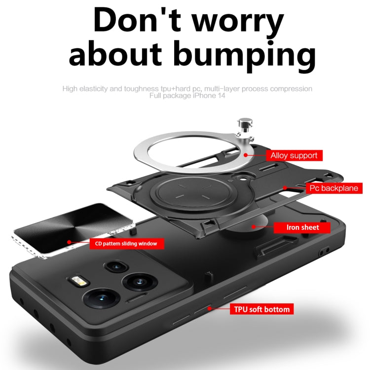 CD Texture Sliding Camshield Magnetic Holder Phone Case, For vivo V25 5G Global, For vivo Y16, For vivo V23e 4G / 5G Global, For vivo V23 5G / S12 5G, For vivo Y51 2020 / Y31, For vivo V21, For vivo Y35 4G