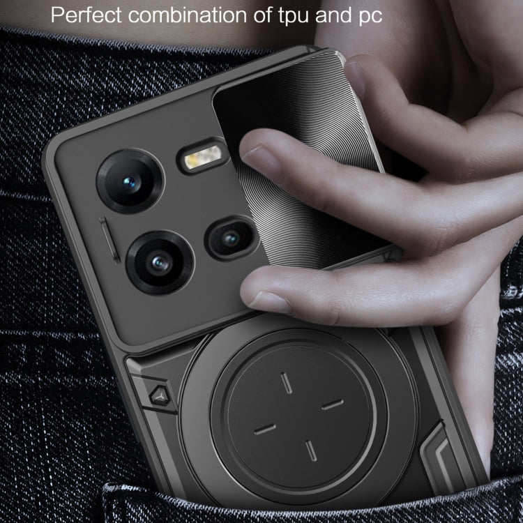 CD Texture Sliding Camshield Magnetic Holder Phone Case, For vivo V25 5G Global, For vivo Y16, For vivo V23e 4G / 5G Global, For vivo V23 5G / S12 5G, For vivo Y51 2020 / Y31, For vivo V21, For vivo Y35 4G