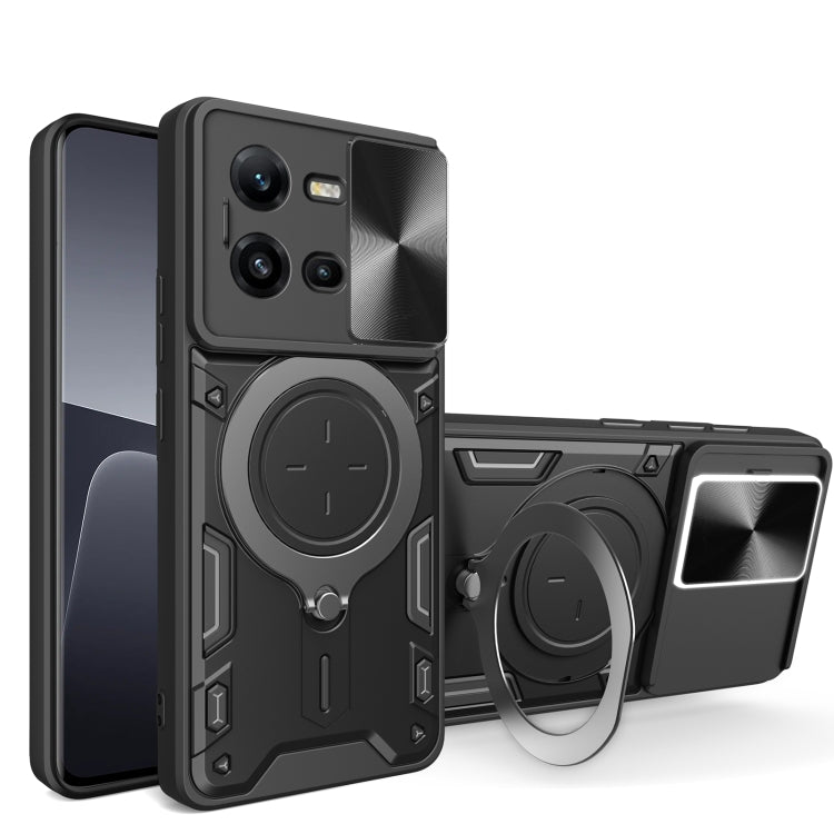 CD Texture Sliding Camshield Magnetic Holder Phone Case, For vivo V25 5G Global, For vivo Y16, For vivo V23e 4G / 5G Global, For vivo V23 5G / S12 5G, For vivo Y51 2020 / Y31, For vivo V21, For vivo Y35 4G