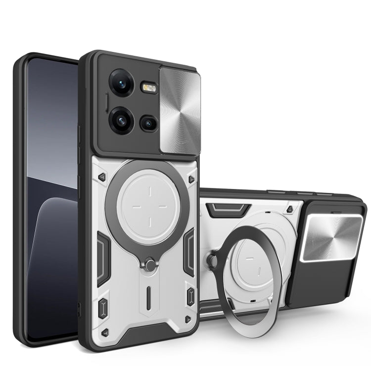 CD Texture Sliding Camshield Magnetic Holder Phone Case, For vivo V25 5G Global, For vivo Y16, For vivo V23e 4G / 5G Global, For vivo V23 5G / S12 5G, For vivo Y51 2020 / Y31, For vivo V21, For vivo Y35 4G