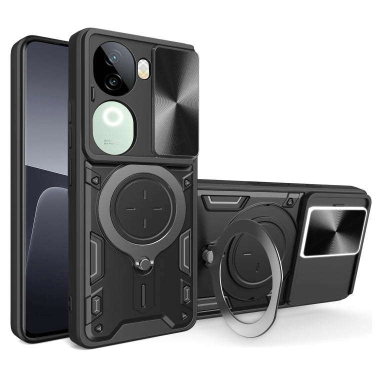 CD Texture Sliding Camshield Magnetic Holder Phone Case, For vivo V30e 5G Global, For vivo Y300 Pro, For vivo iQOO Z9s 5G, For vivo Y28 4G, For vivo Y03 / Y18 / Y18e 4G, For vivo V29e / Y200 5G, For vivo Y36 4G / 5G, For vivo S16 / S16 Pro / V27 5G
