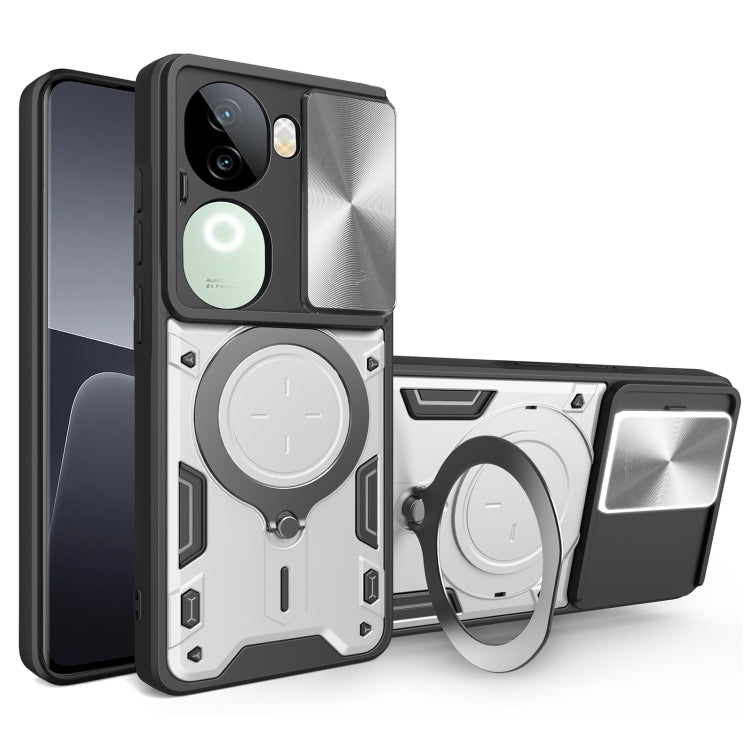 CD Texture Sliding Camshield Magnetic Holder Phone Case, For vivo V30e 5G Global, For vivo Y300 Pro, For vivo iQOO Z9s 5G, For vivo Y28 4G, For vivo Y03 / Y18 / Y18e 4G, For vivo V29e / Y200 5G, For vivo Y36 4G / 5G, For vivo S16 / S16 Pro / V27 5G