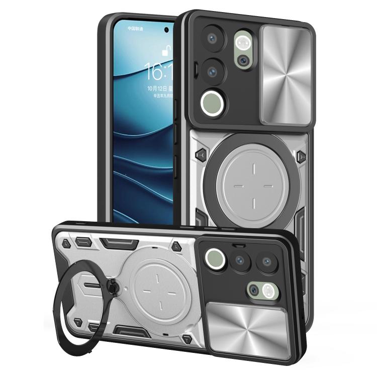 CD Texture Sliding Camshield Magnetic Holder Phone Case, For vivo V30e 5G Global, For vivo Y300 Pro, For vivo iQOO Z9s 5G, For vivo Y28 4G, For vivo Y03 / Y18 / Y18e 4G, For vivo V29e / Y200 5G, For vivo Y36 4G / 5G, For vivo S16 / S16 Pro / V27 5G