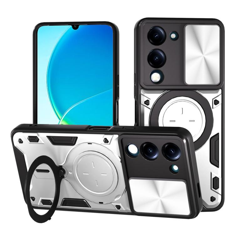 CD Texture Sliding Camshield Magnetic Holder Phone Case, For vivo Y39 5G, For vivo Y29s 5G, For vivo Y29 4G, For vivo V50 5G, For vivo iQOO 13, For vivo Y19s 4G, For vivo X200 5G, For vivo X200 Pro 5G