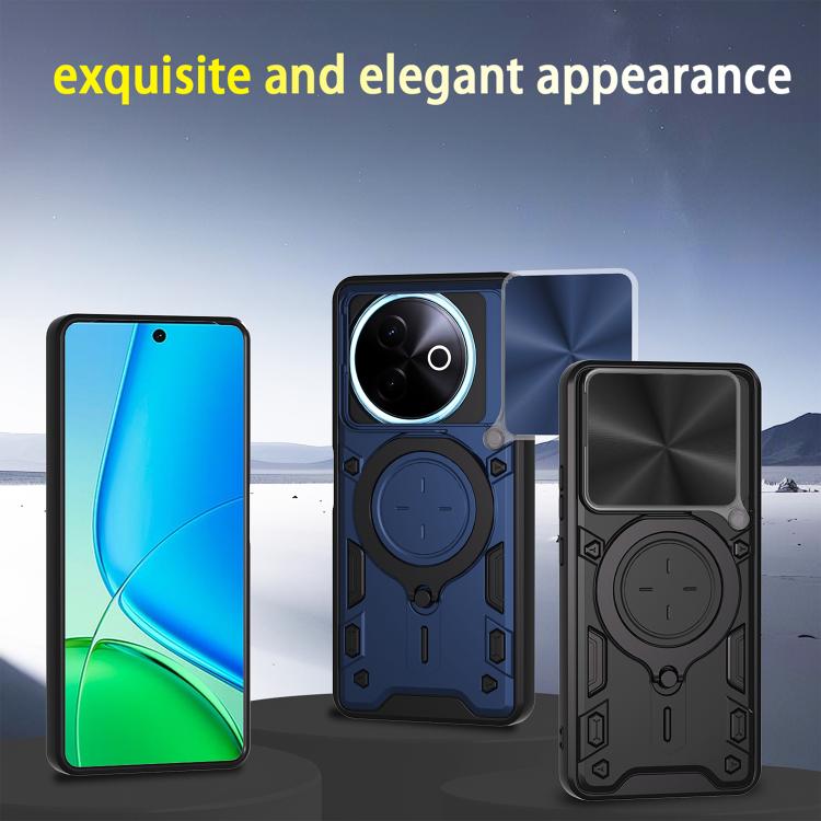 CD Texture Sliding Camshield Magnetic Holder Phone Case, For vivo Y39 5G, For vivo Y29s 5G, For vivo Y29 4G, For vivo V50 5G, For vivo iQOO 13, For vivo Y19s 4G, For vivo X200 5G, For vivo X200 Pro 5G