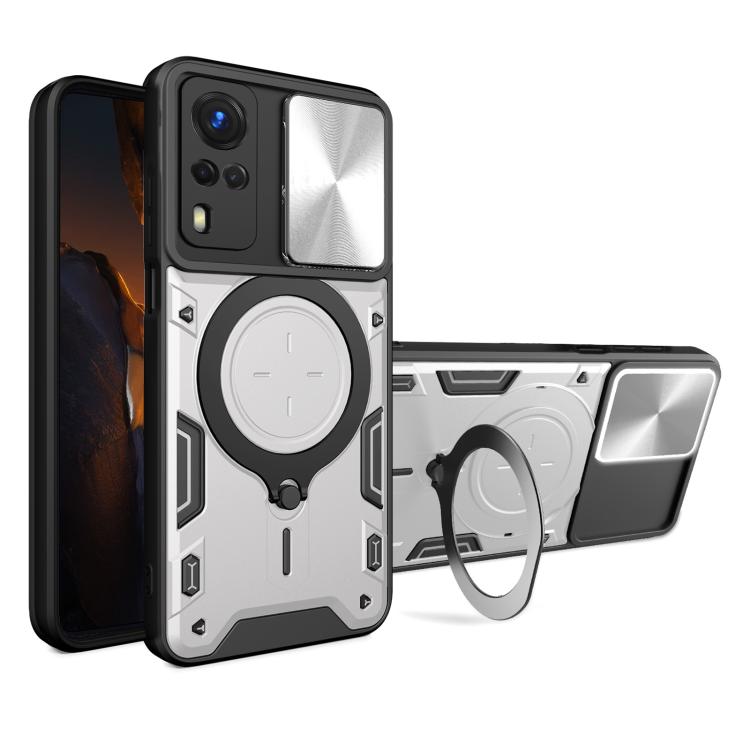 CD Texture Sliding Camshield Magnetic Holder Phone Case, For vivo V25 5G Global, For vivo Y16, For vivo V23e 4G / 5G Global, For vivo V23 5G / S12 5G, For vivo Y51 2020 / Y31, For vivo V21, For vivo Y35 4G