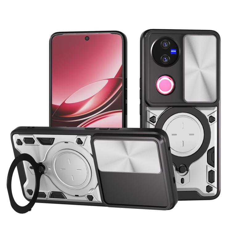CD Texture Sliding Camshield Magnetic Holder Phone Case, For vivo Y39 5G, For vivo Y29s 5G, For vivo Y29 4G, For vivo V50 5G, For vivo iQOO 13, For vivo Y19s 4G, For vivo X200 5G, For vivo X200 Pro 5G