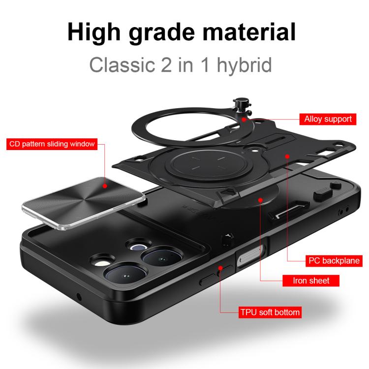 CD Texture Sliding Camshield Magnetic Holder Phone Case, For vivo Y500i 5G, For vivo V60 Lite 4G / 5G, For vivo Y400 5G Global, For vivo V60 5G, For vivo S20 Pro / T4 Ultra 5G, For vivo Y400 Pro 5G India, For vivo iQOO Z10 Turbo / Y300 GT              ...