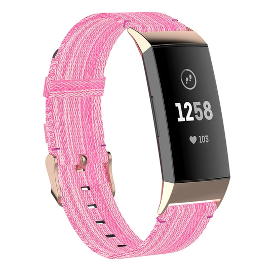 For Fitbit Charge 4 / Charge 3 / Charge 3 SE Stainless Steel Head Grain Nylon Denim Replacement Strap Watchband