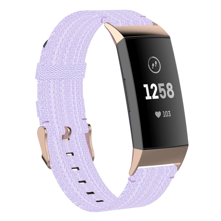 For Fitbit Charge 4 / Charge 3 / Charge 3 SE Stainless Steel Head Grain Nylon Denim Replacement Strap Watchband