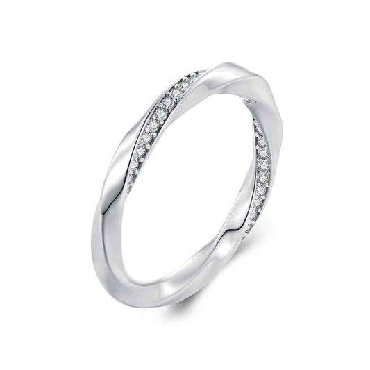 S925 Sterling Silver White Gold Plated Zircon Mobius Ring Hand Decoration, BSR457-6, BSR457-7, BSR457-8