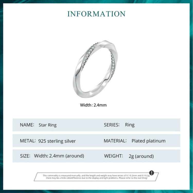 S925 Sterling Silver White Gold Plated Zircon Mobius Ring Hand Decoration, BSR457-6, BSR457-7, BSR457-8