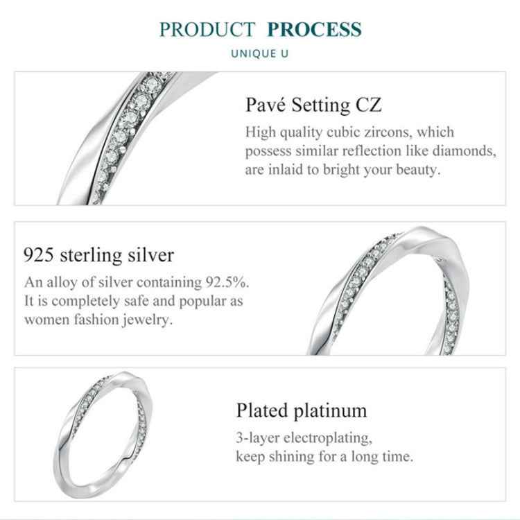 S925 Sterling Silver White Gold Plated Zircon Mobius Ring Hand Decoration, BSR457-6, BSR457-7, BSR457-8