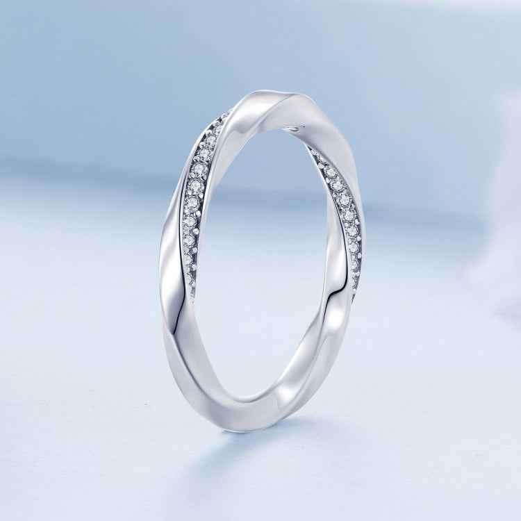 S925 Sterling Silver White Gold Plated Zircon Mobius Ring Hand Decoration, BSR457-6, BSR457-7, BSR457-8