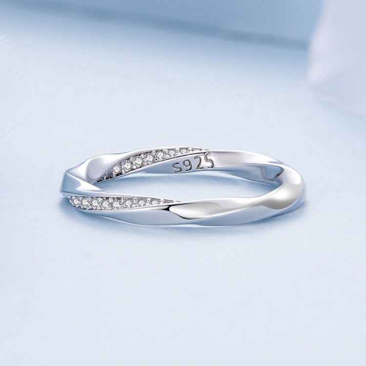 S925 Sterling Silver White Gold Plated Zircon Mobius Ring Hand Decoration, BSR457-6, BSR457-7, BSR457-8