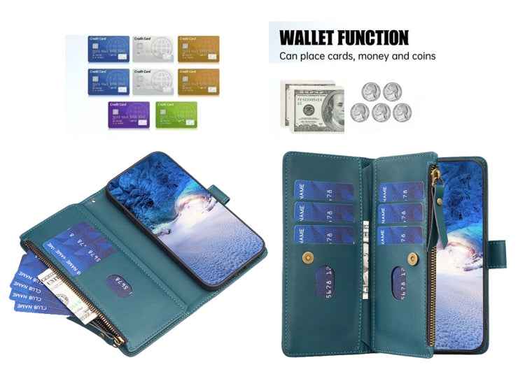 9 Card Slots Zipper Wallet Leather Flip Phone Case, For Xiaomi Redmi Note 13 Pro 4G Global, For Xiaomi Poco M6 Pro 4G, For Xiaomi Redmi Note 13 4G Global, For Xiaomi Redmi Note 13, For Xiaomi Redmi 13C, For Xiaomi Redmi Note 13 Pro+ 5G                 ...