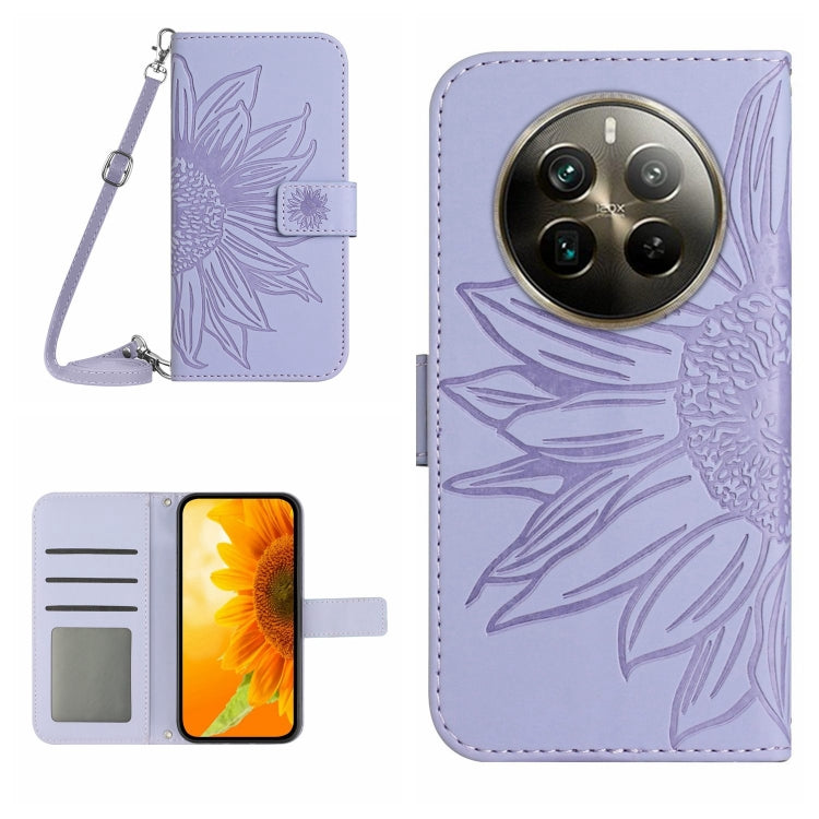 Skin Feel Sun Flower Embossed Flip Leather Phone Case with Lanyard, For Realme 12 5G Global, For Realme 12+ Global, For Realme 12 Pro/12 Pro+ Global, For Realme C67 4G