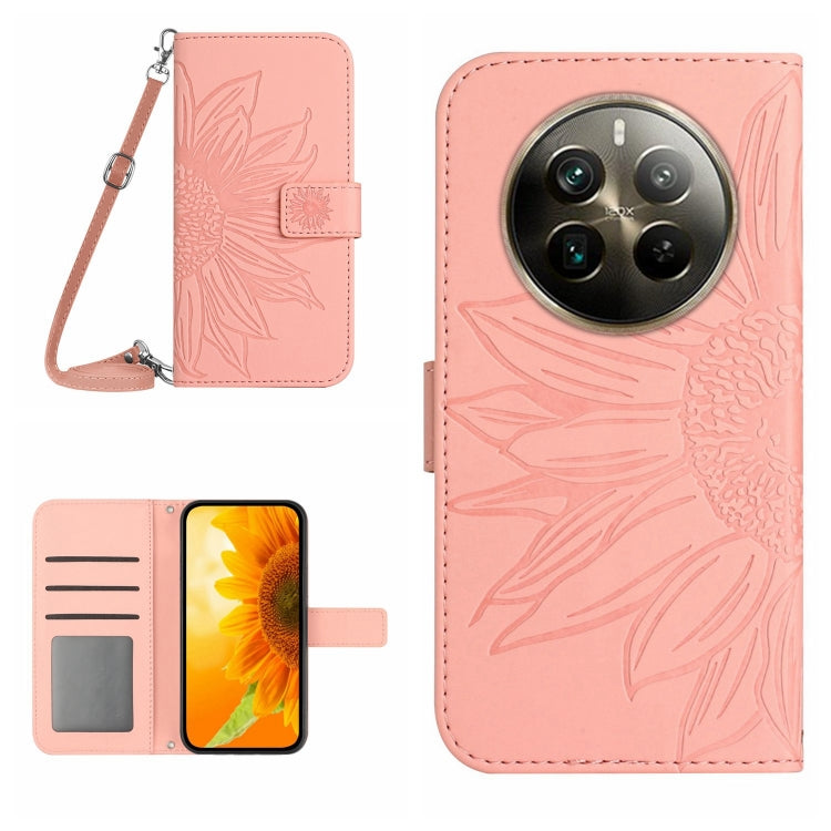 Skin Feel Sun Flower Embossed Flip Leather Phone Case with Lanyard, For Realme 12 5G Global, For Realme 12+ Global, For Realme 12 Pro/12 Pro+ Global, For Realme C67 4G