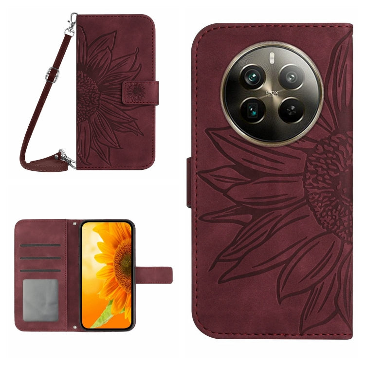 Skin Feel Sun Flower Embossed Flip Leather Phone Case with Lanyard, For Realme 12 5G Global, For Realme 12+ Global, For Realme 12 Pro/12 Pro+ Global, For Realme C67 4G