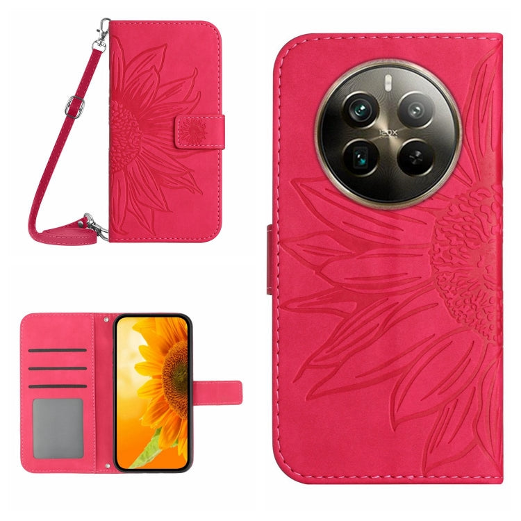 Skin Feel Sun Flower Embossed Flip Leather Phone Case with Lanyard, For Realme 12 5G Global, For Realme 12+ Global, For Realme 12 Pro/12 Pro+ Global, For Realme C67 4G