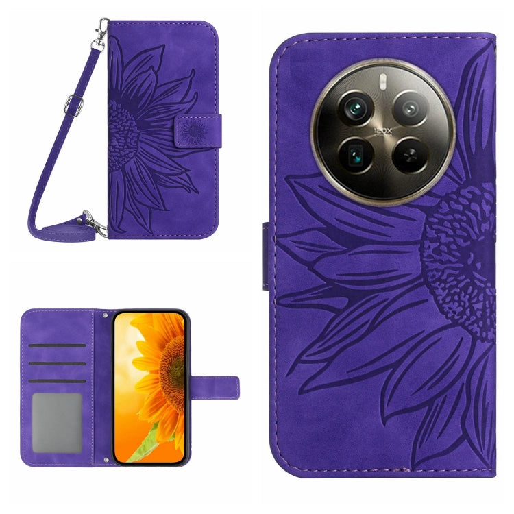 Skin Feel Sun Flower Embossed Flip Leather Phone Case with Lanyard, For Realme 12 5G Global, For Realme 12+ Global, For Realme 12 Pro/12 Pro+ Global, For Realme C67 4G